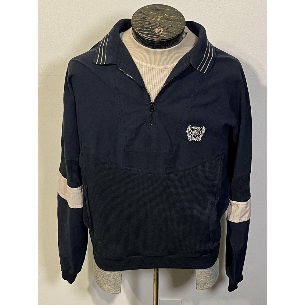 Vintage The Mens Store At Sears Pullover Mens Medium Navy Quarter Zip Crest 80s